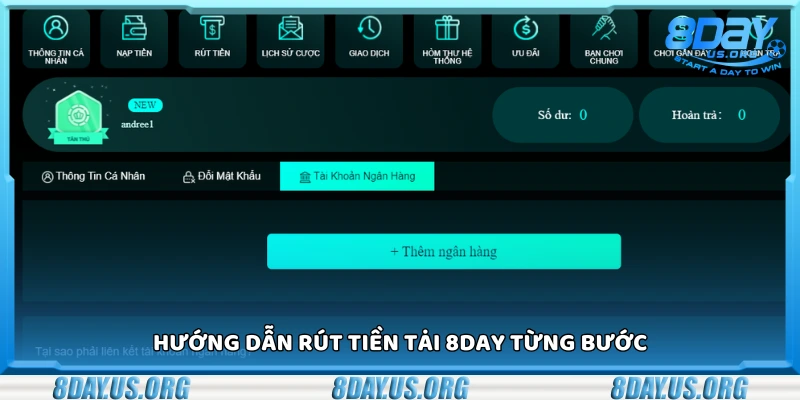 Hướng dẫn rút tiền tại 8Day từng bước